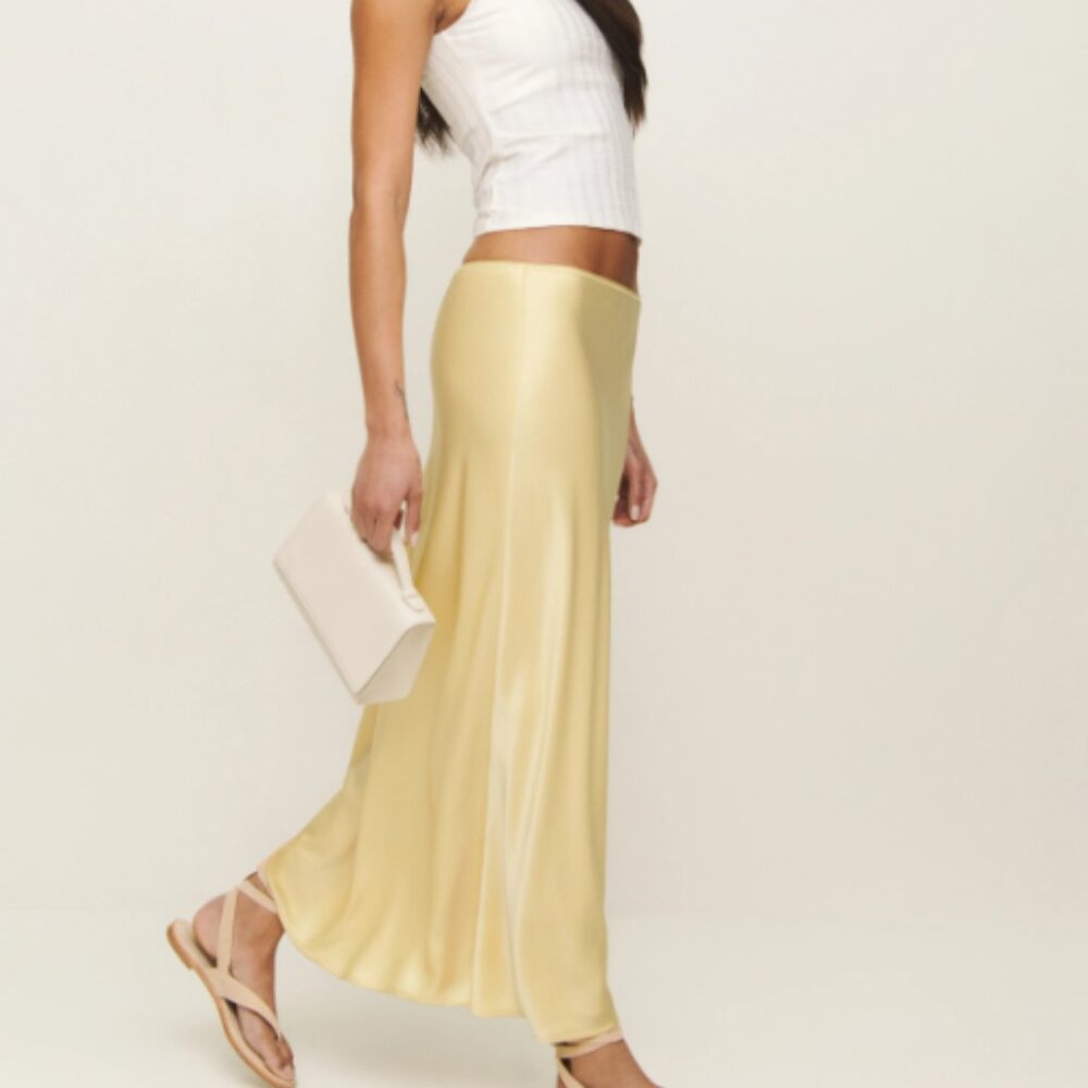 Reformation Layla Satin Skirt Yellow - Size 4